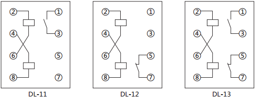 DL-12電流繼電器內部接線及外引接線圖(背視圖) DL-12電流繼電器內部接線及外引接線圖(背視圖)