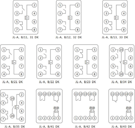 JL-A、B/22 DK無輔源電流繼電器內部接線及外引端子圖(正視圖) JL-A、B/22 DK無輔源電流繼電器內部接線及外引端子圖(正視圖)
