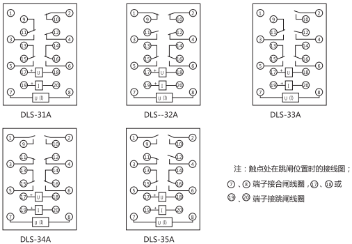 DLS-32A雙位置繼電器內(nèi)部接線圖 DLS-32A雙位置繼電器內(nèi)部接線圖