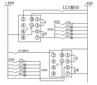 JC-7/12沖擊繼電器電器典型接線圖 JC-7/12沖擊繼電器電器典型接線圖