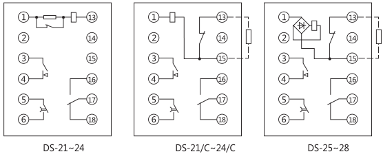 DS-25時間繼電器內部接線及外引接線圖(正視圖) DS-25時間繼電器內部接線及外引接線圖(正視圖)