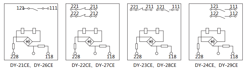 DY-23CE電壓繼電器內(nèi)部接線及外引接線圖 DY-23CE電壓繼電器內(nèi)部接線及外引接線圖