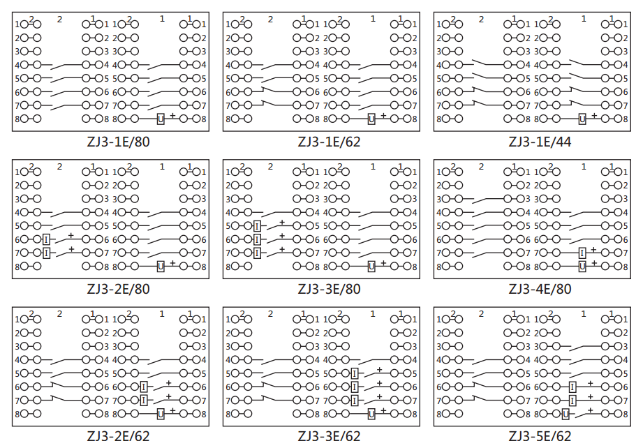 ZJ3-3E/62快速中間繼電器內部接線圖及外引接線圖 ZJ3-3E/62快速中間繼電器內部接線圖及外引接線圖
