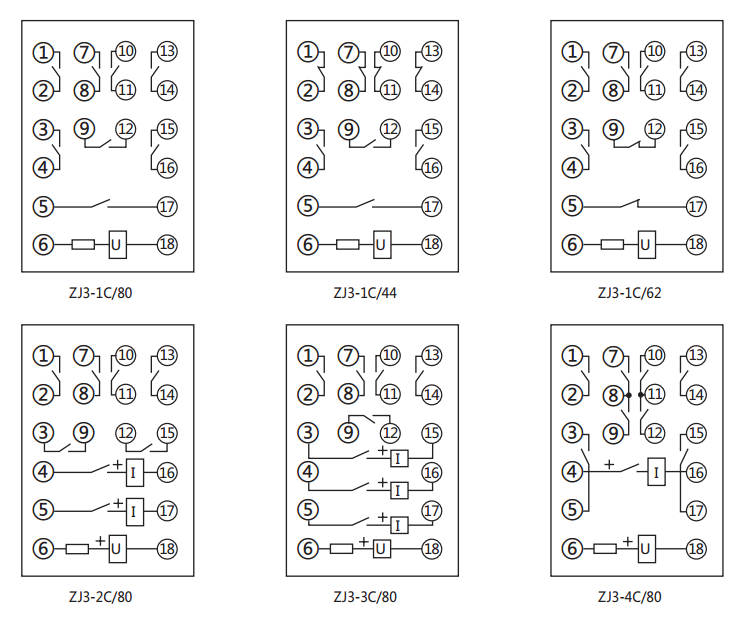 ZJ3-1C/80快速中間繼電器內(nèi)部接線圖及外引接線圖(正視圖) ZJ3-1C/80快速中間繼電器內(nèi)部接線圖及外引接線圖(正視圖)