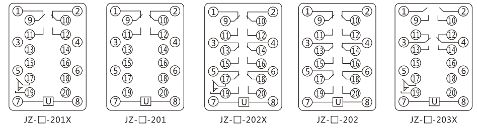 JZY(J)-208X靜態(tài)中間繼電器內部接線圖及外引接線圖 JZY(J)-208X靜態(tài)中間繼電器內部接線圖及外引接線圖
