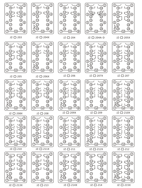 JZY(J)-208X靜態(tài)中間繼電器內部接線圖及外引接線圖 JZY(J)-208X靜態(tài)中間繼電器內部接線圖及外引接線圖