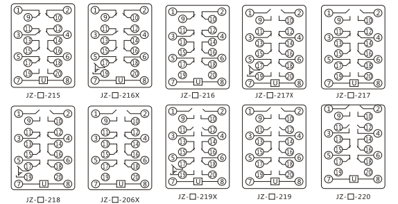 JZY(J)-208X靜態(tài)中間繼電器內部接線圖及外引接線圖 JZY(J)-208X靜態(tài)中間繼電器內部接線圖及外引接線圖