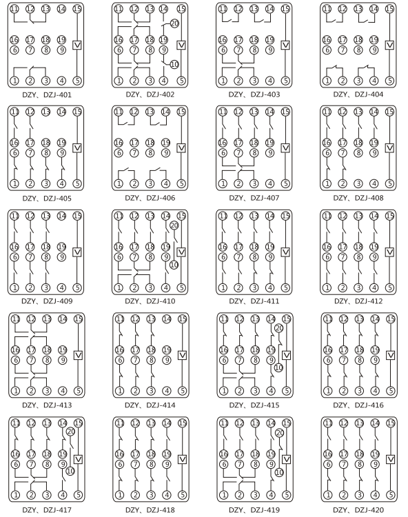DZY(J)-417導軌式中間繼電器內部端子外引接線圖(正視) DZY(J)-417導軌式中間繼電器內部端子外引接線圖(正視)