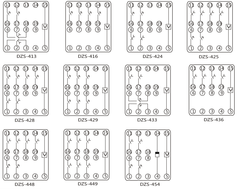 DZY(J)-417中間繼電器內部端子外引接線圖(正視) DZY(J)-417中間繼電器內部端子外引接線圖(正視)