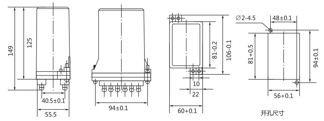 DZ-32BG中間繼電器中間繼電器外形及開孔尺寸 DZ-32BG中間繼電器中間繼電器外形及開孔尺寸