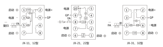 JX-32靜態信號繼電器內部接線及外部引線圖 JX-32靜態信號繼電器內部接線及外部引線圖