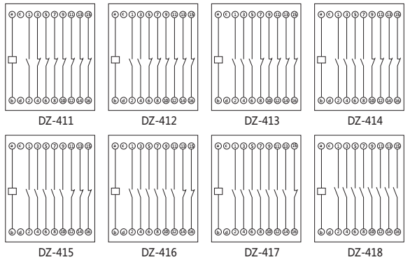 DZ-417中間繼電器內(nèi)部接線圖以及外引接線圖 DZ-417中間繼電器內(nèi)部接線圖以及外引接線圖